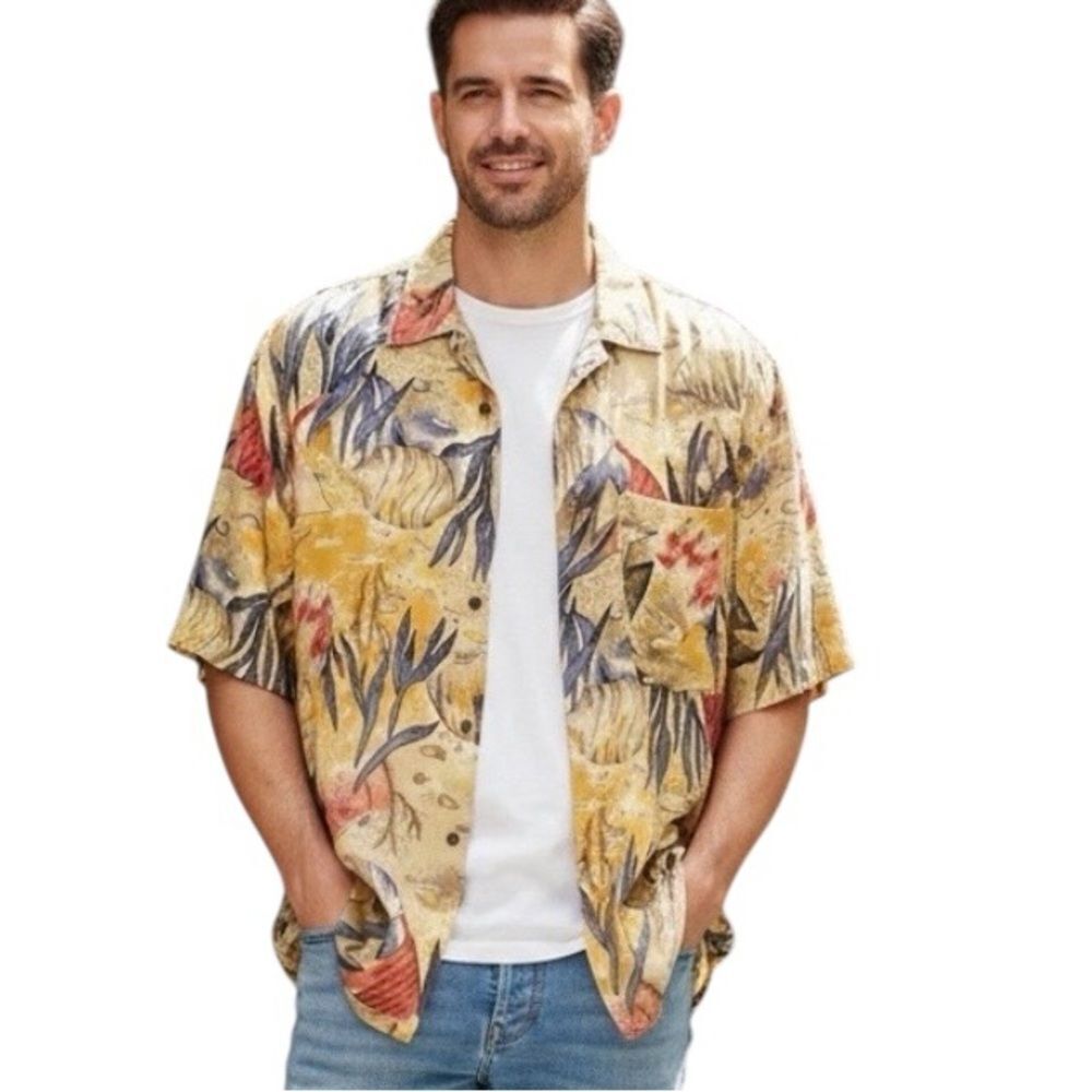 One Eight Hundred 100% Silk Colorful Abstract Men’s Shirt‎ M